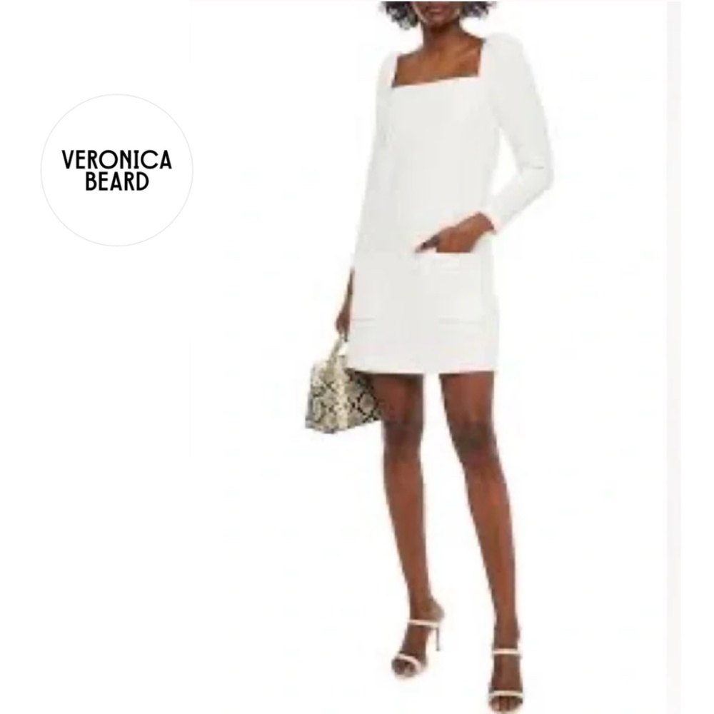Veronica Beard Alona White Soft Tweed Puff Sleeves Square Neck Dress Size 4